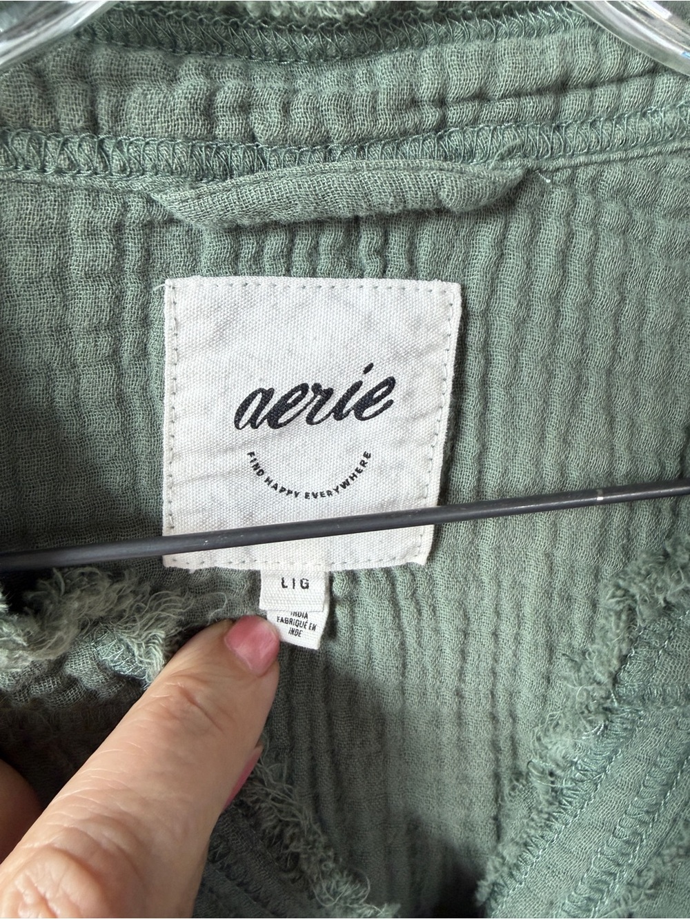 aerie Sage Green Waffle-Knit Button Shirt 1-05 - Picture 2 of 5